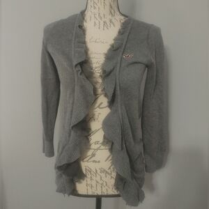 Hollister Charcoal Gray Ruffle Cardigan M (Fits Small)